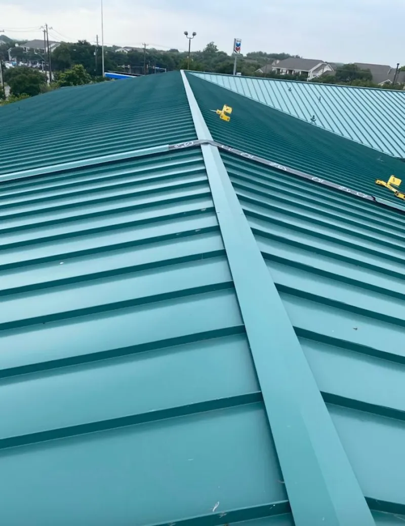 Green commercial metal roof ridge and valley for Metal Roof Repair in Melrose Park
